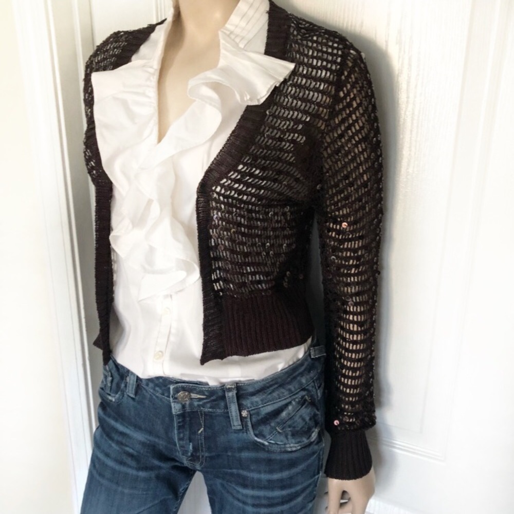 Iridescent brown Sequined loose-knit cardigan
